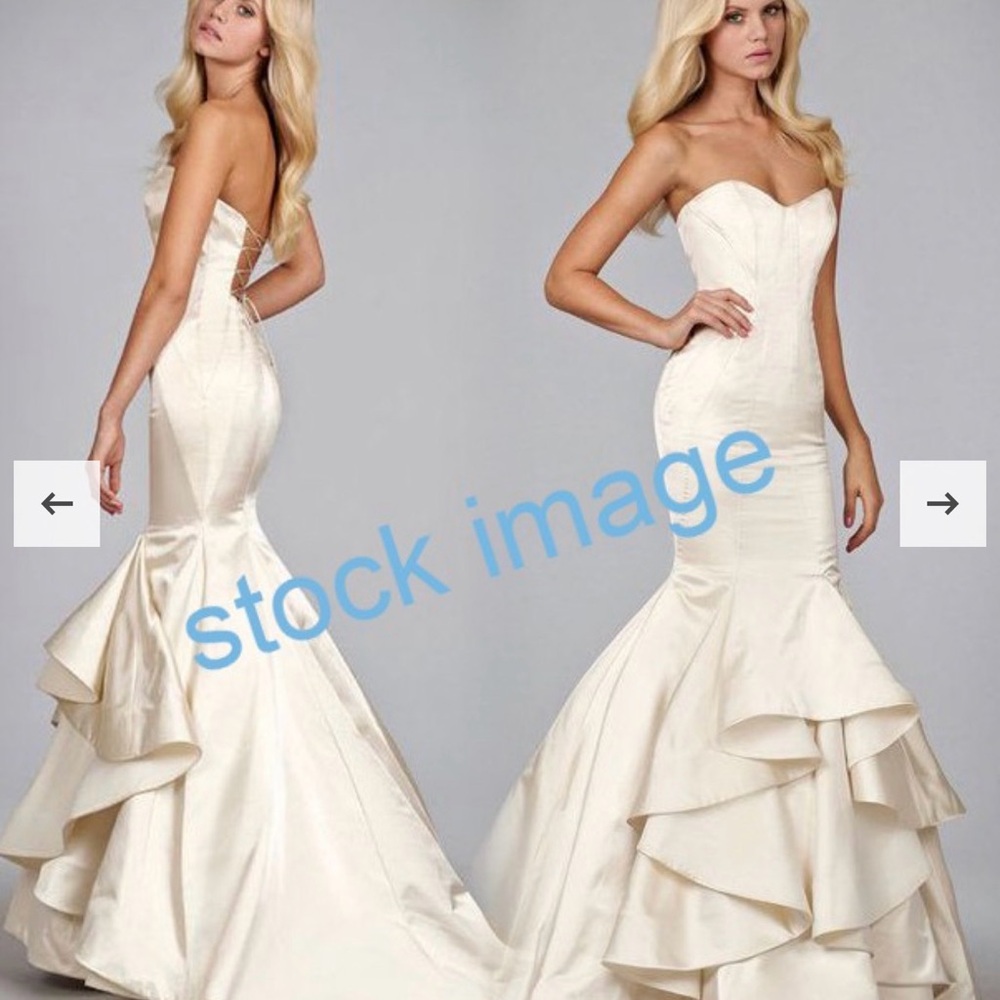 Hayley Paige Occasions Strapless Ivory Mermaid Ruffle Gown